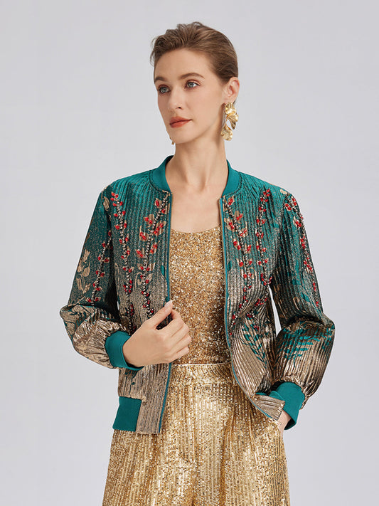 El İşlemeli Boncuklu Renk Geçişli Kolej Ceketi