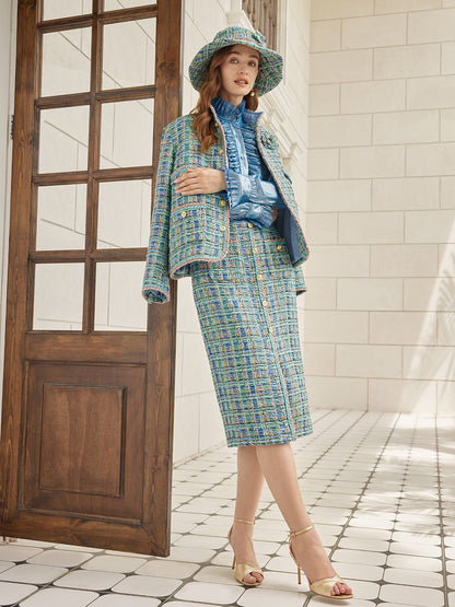 Çok Renkli Tüvit Örgü Kenarlı Ceket