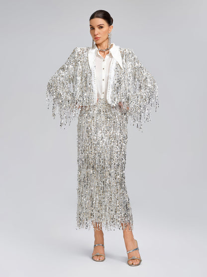 Pullu Boncuklu Püsküllü Kısa Ceket