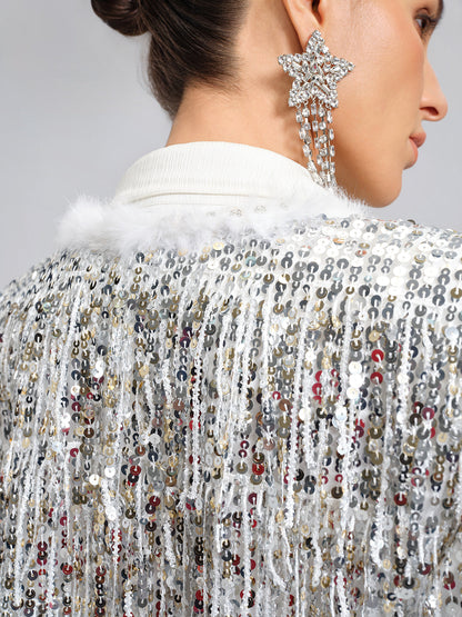 Pullu Boncuklu Püsküllü Kısa Ceket