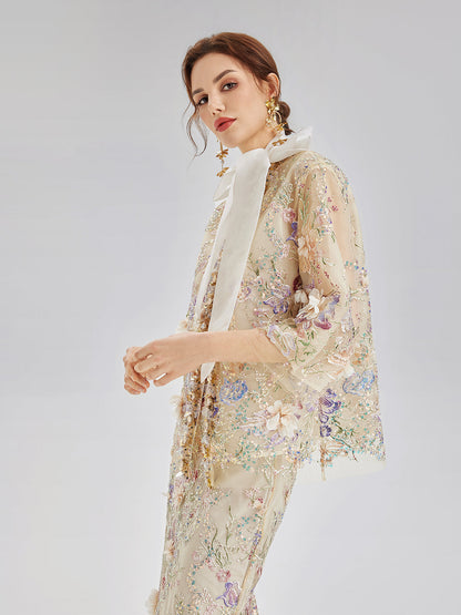 El Yapımı 3 Boyutlu Çiçekli Boncuk Nakışlı Ceket