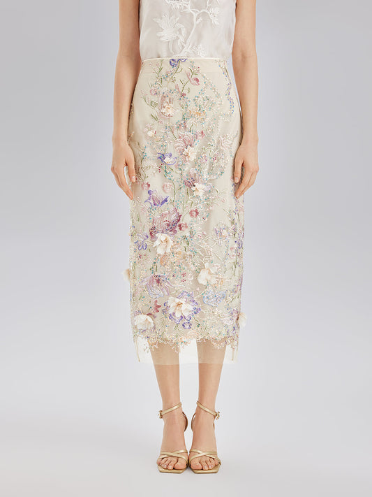 El Yapımı 3 Boyutlu Çiçekli Boncuk Nakışlı Etek