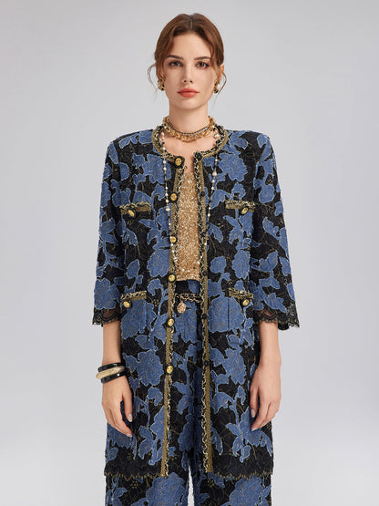 El İşlemesi Kurdeleli Jakar Dantel Ceket