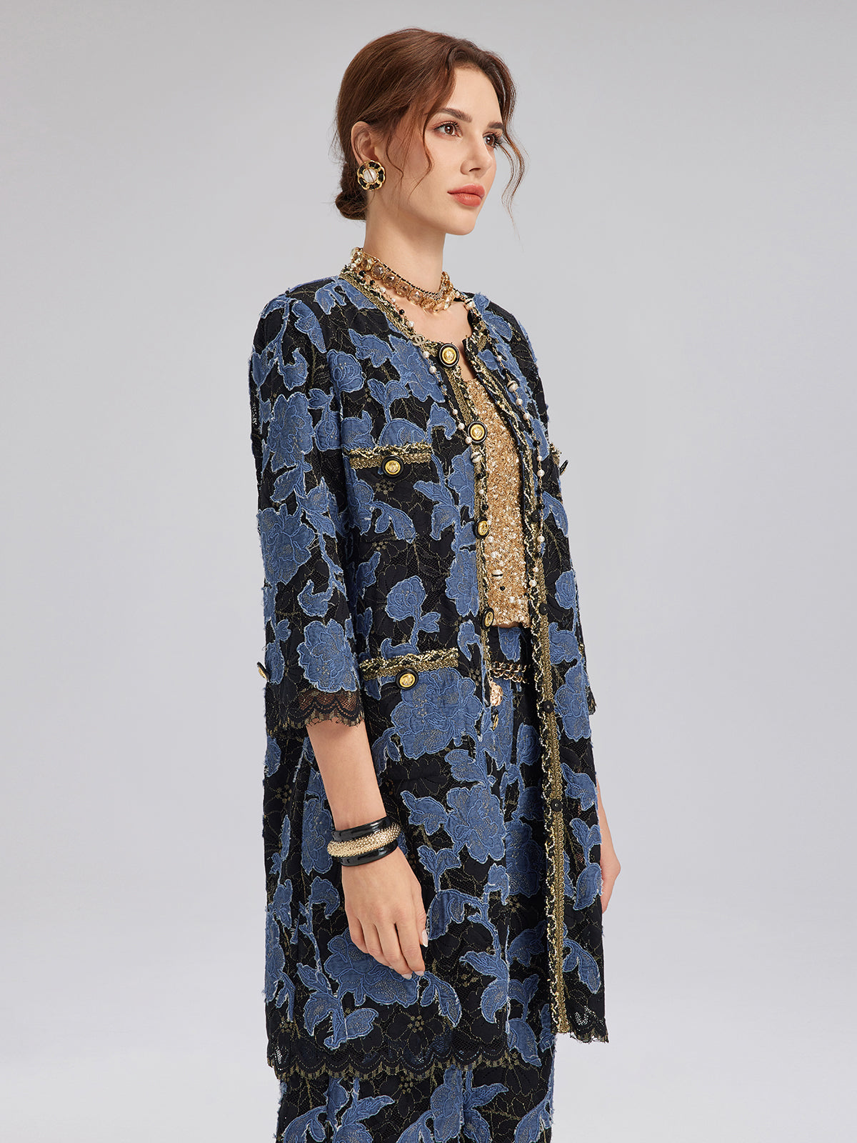 El İşlemesi Kurdeleli Jakar Dantel Ceket