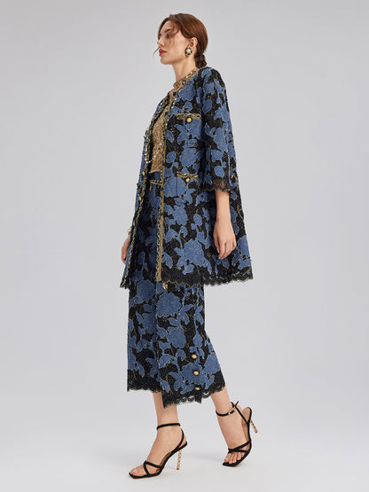 El İşlemesi Kurdeleli Jakar Dantel Ceket