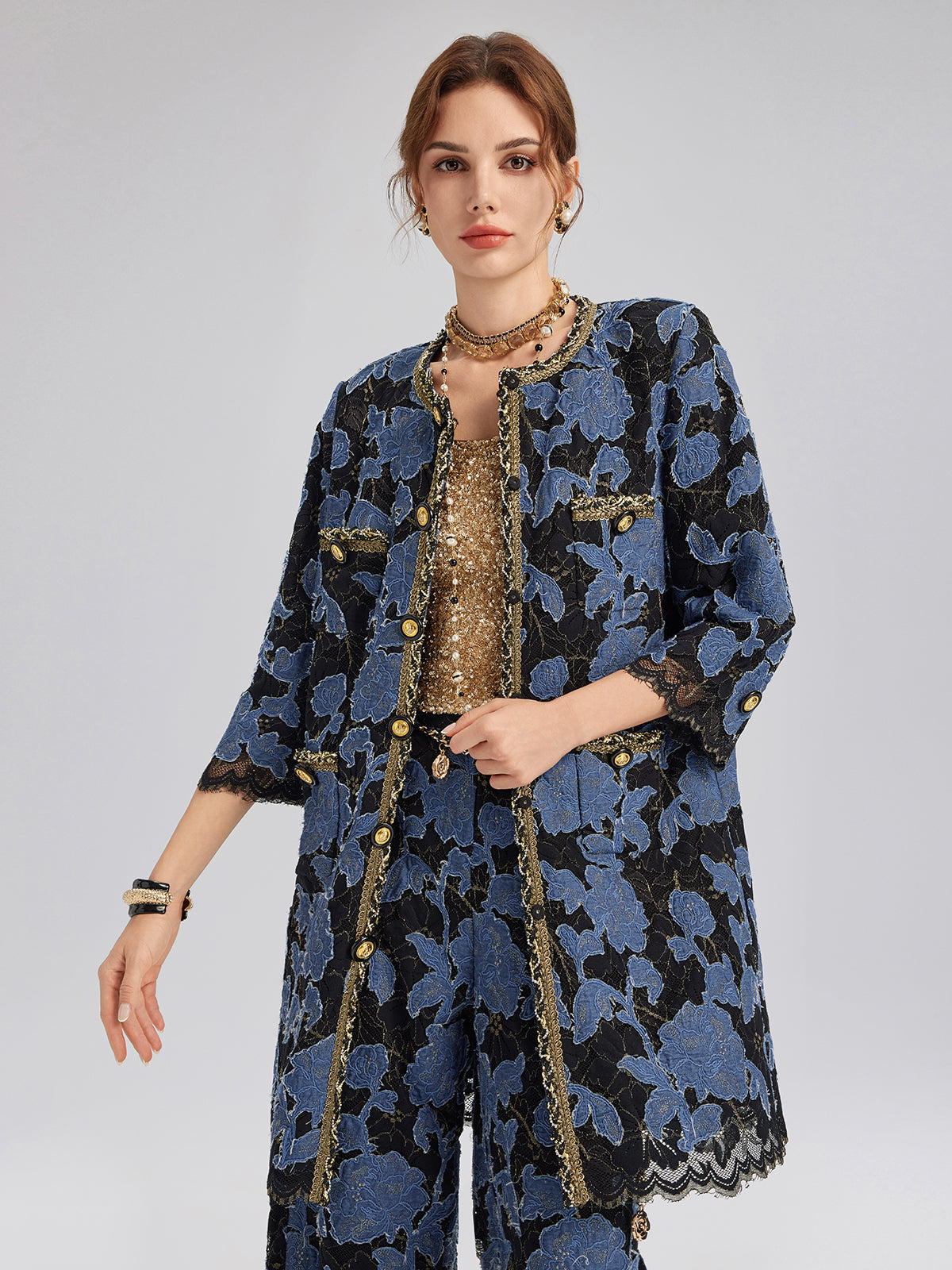 El İşlemesi Kurdeleli Jakar Dantel Ceket