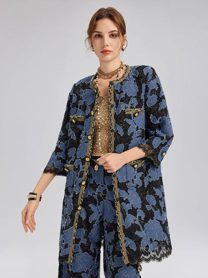 El İşlemesi Kurdeleli Jakar Dantel Ceket