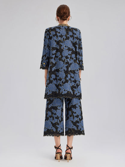 El İşlemesi Kurdeleli Jakar Dantel Ceket