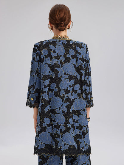 El İşlemesi Kurdeleli Jakar Dantel Ceket