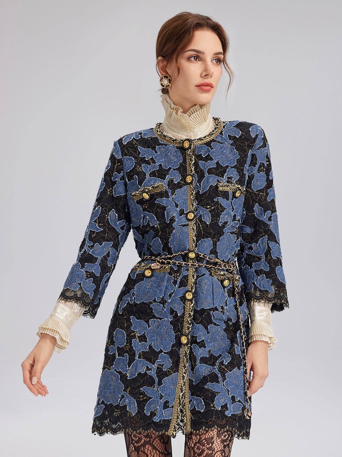 El İşlemesi Kurdeleli Jakar Dantel Ceket