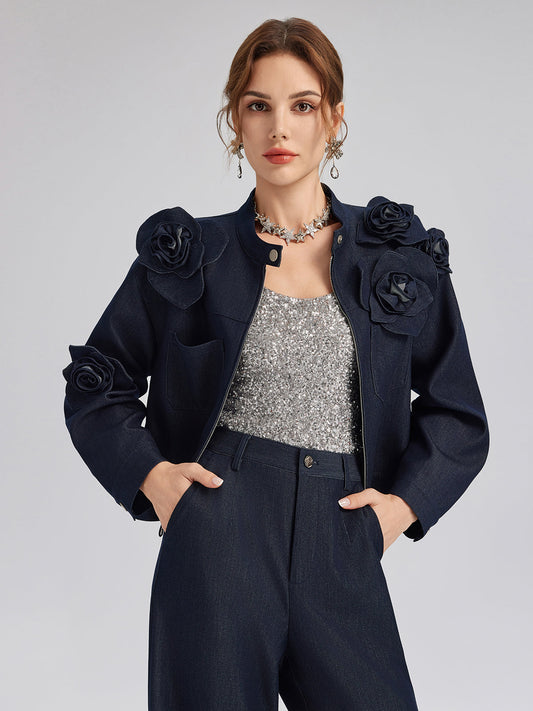 El Yapımı 3 Boyutlu Çiçekli Ceket