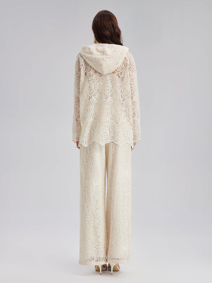 Fransız Dantel Çiçekli Bol Paça Pantolon