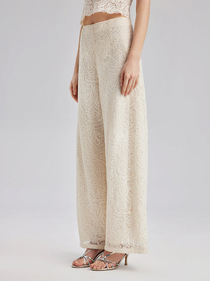 Fransız Dantel Çiçekli Bol Paça Pantolon