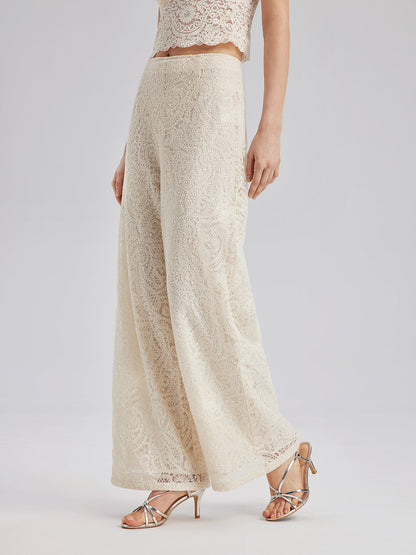 Fransız Dantel Çiçekli Bol Paça Pantolon