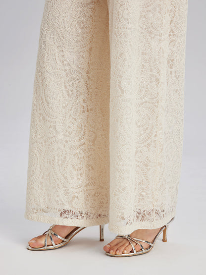 Fransız Dantel Çiçekli Bol Paça Pantolon