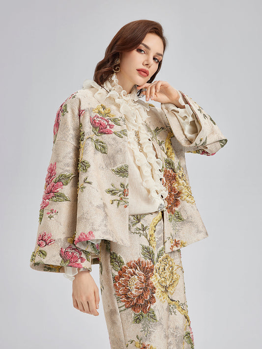 3 Boyutlu Jakar El İşlemeli Boncuklu Ceket