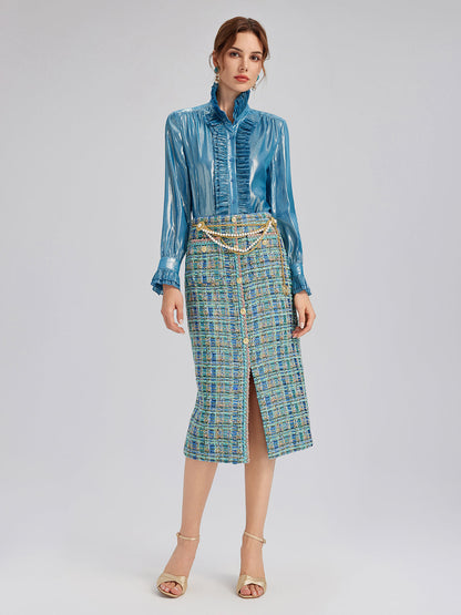 Çok Renkli Tüvit Örgü Kenarlı Etek