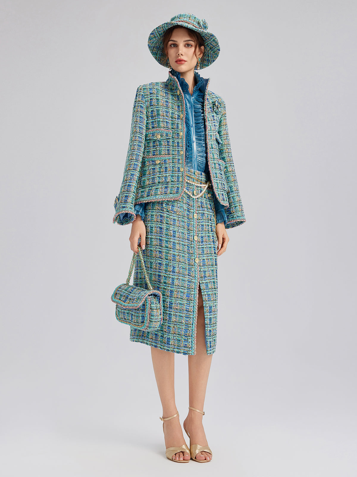 Çok Renkli Tüvit Örgü Kenarlı Ceket