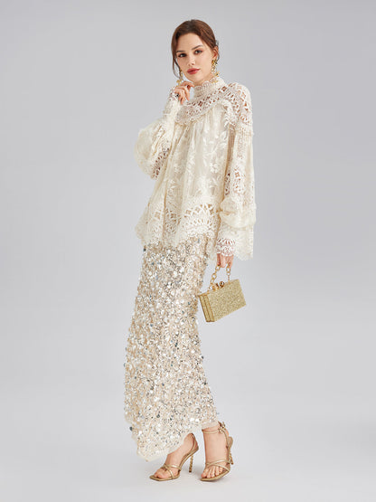 Katlı Pullu Balık Beli Lastikli Etek