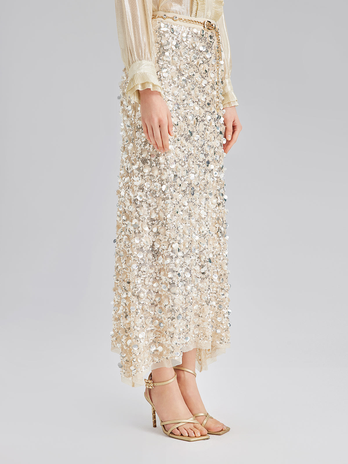 Katlı Pullu Balık Beli Lastikli Etek