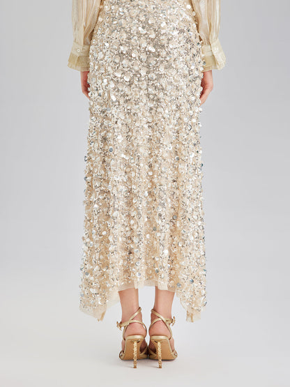 Katlı Pullu Balık Beli Lastikli Etek