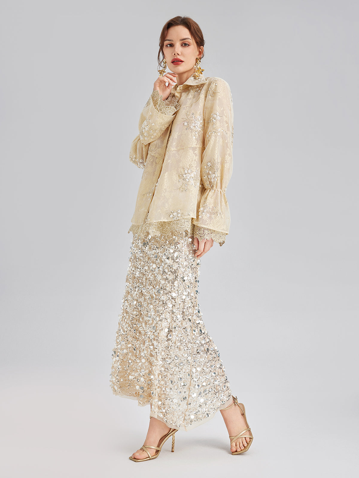 Katlı Pullu Balık Beli Lastikli Etek