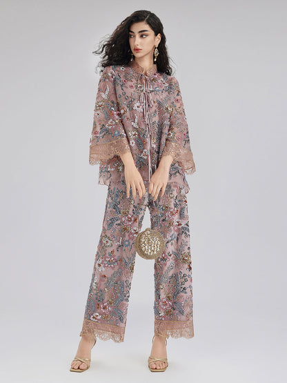 Çok Renkli Pullu Nakışlı Pantolon