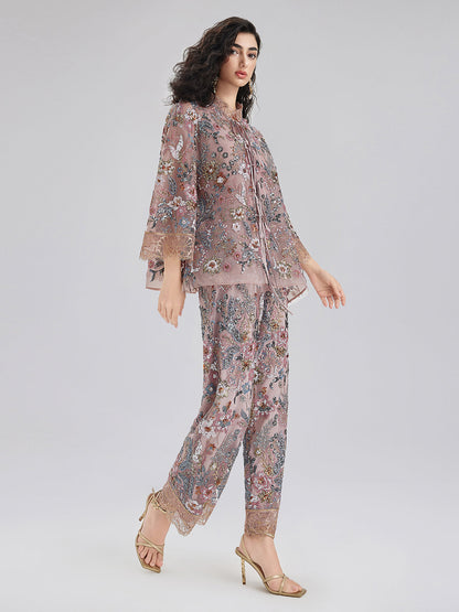 Çok Renkli Pullu Nakışlı Pantolon