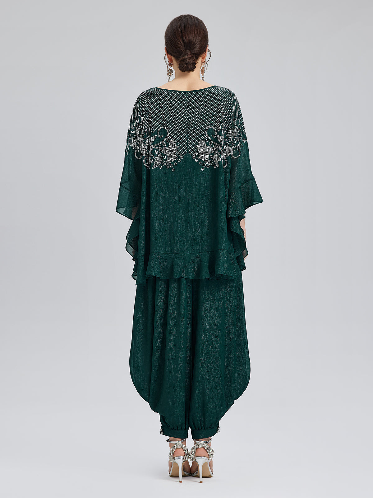 Gümüş İplikli Şifon Büzgülü Havuç Pantolon