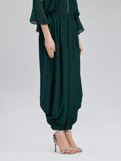 Gümüş İplikli Şifon Büzgülü Havuç Pantolon