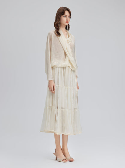 Pileli Tül Beli Lastikli Etek