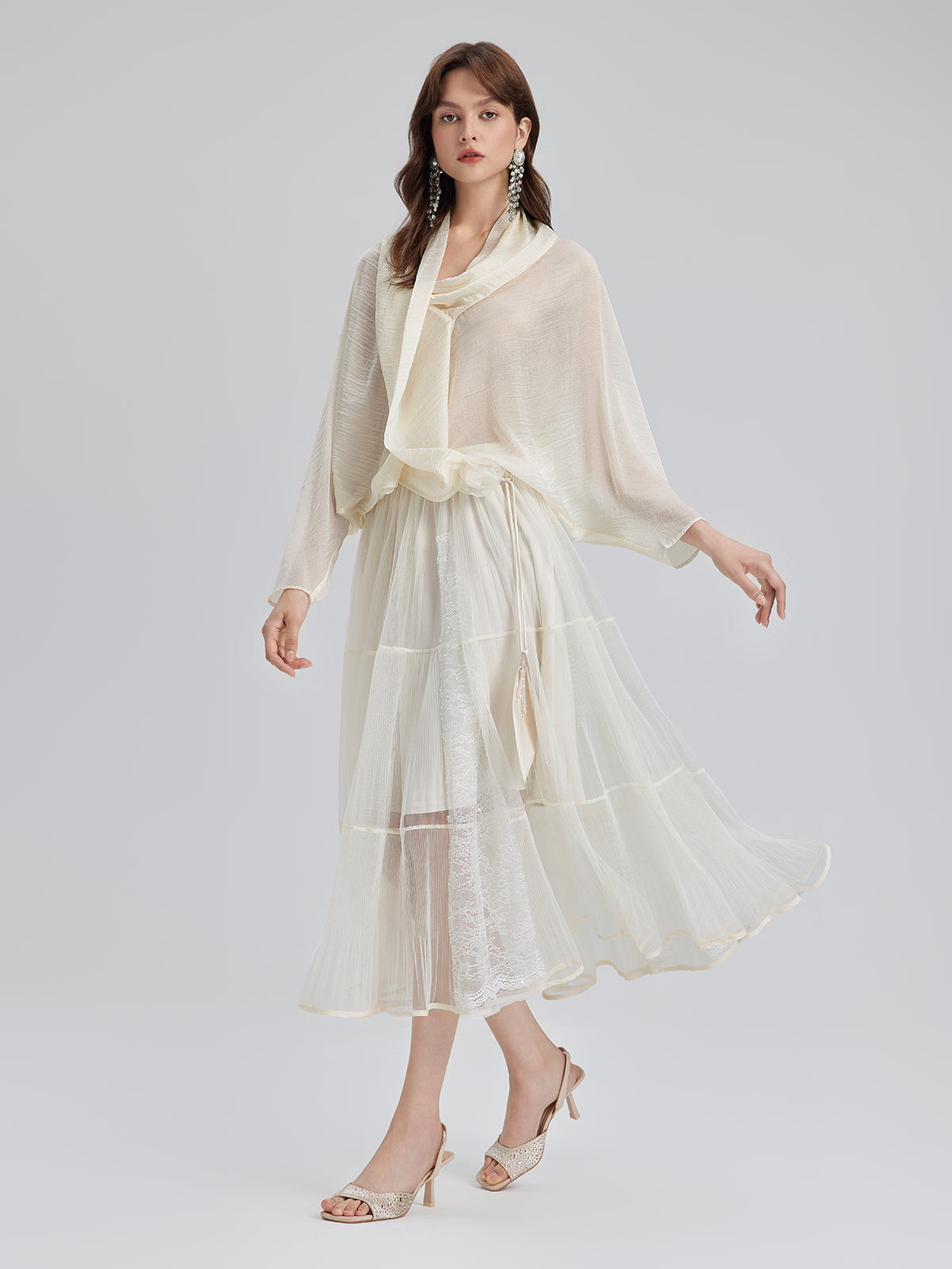 Pileli Tül Beli Lastikli Etek