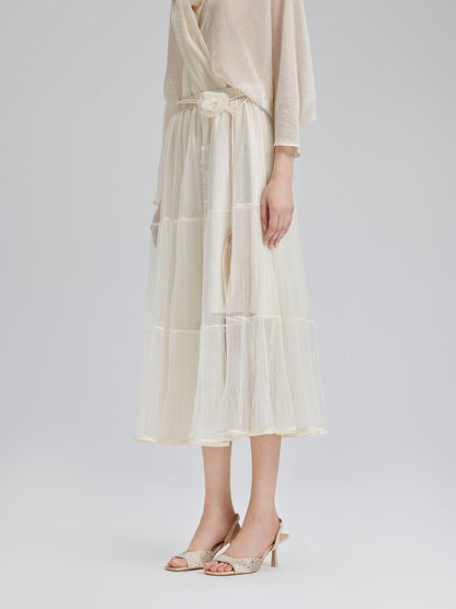 Pileli Tül Beli Lastikli Etek