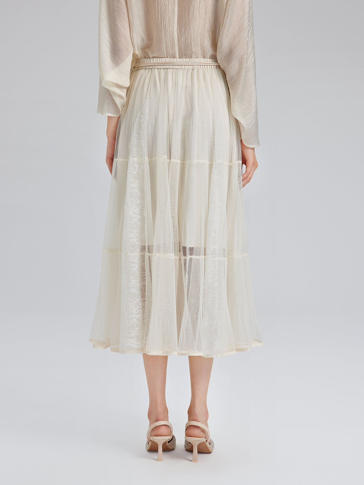 Pileli Tül Beli Lastikli Etek