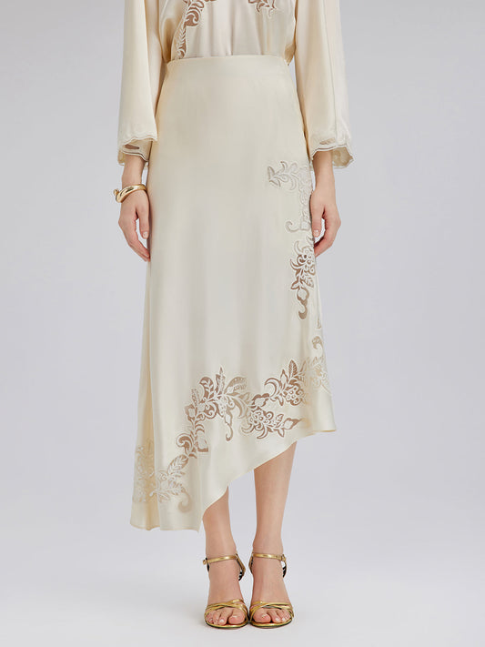 Nakışlı Pencereli Dar Midi Etek
