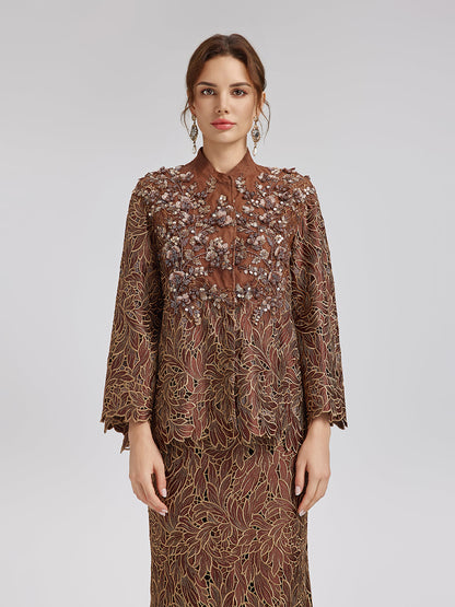 Özel Dantel İşlemeli Boncuklu Aplike Ceket