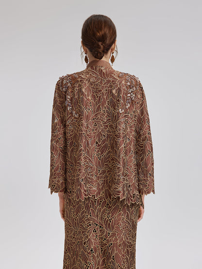 Özel Dantel İşlemeli Boncuklu Aplike Ceket