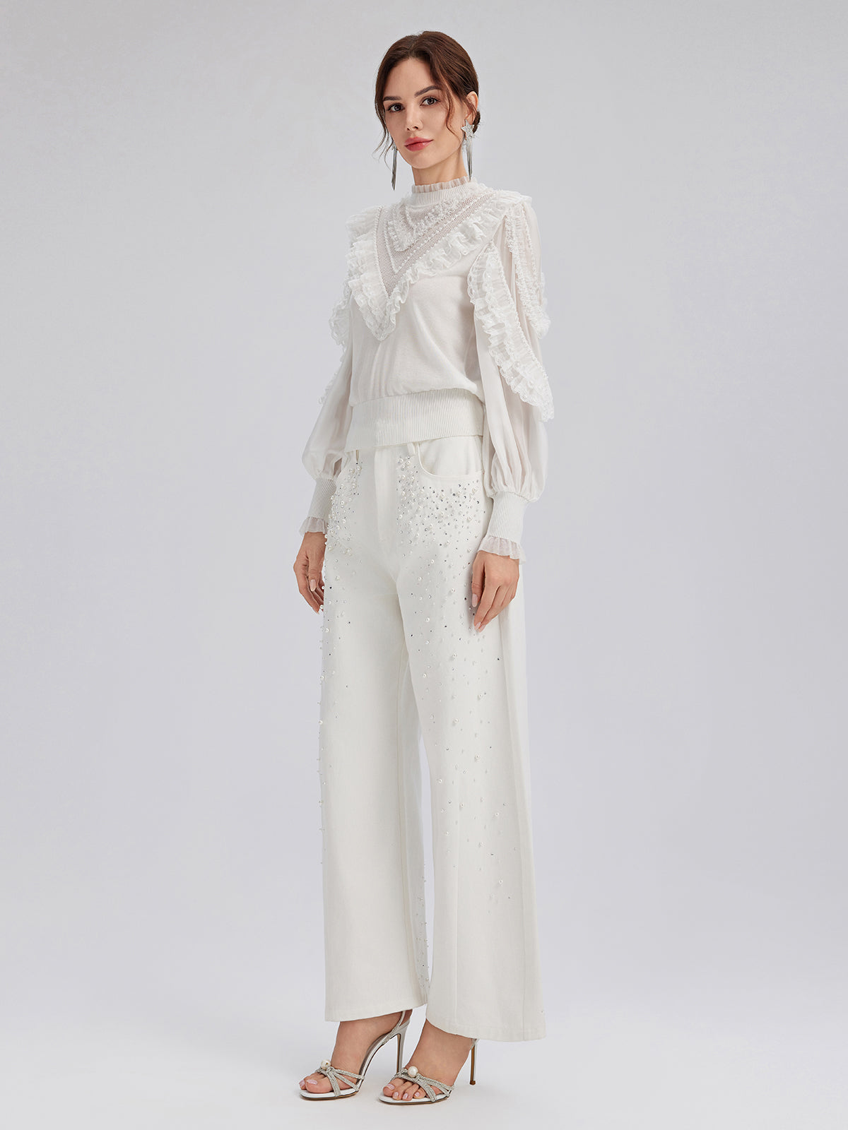 İncili Taşlı Bol Paça Kot Pantolon