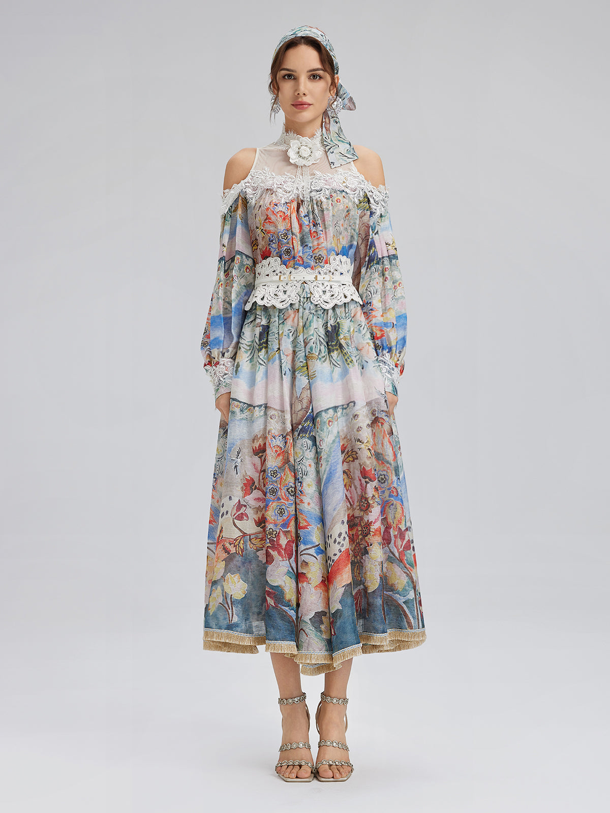 Yağlı Boya Desenli İpek-Keten Etek