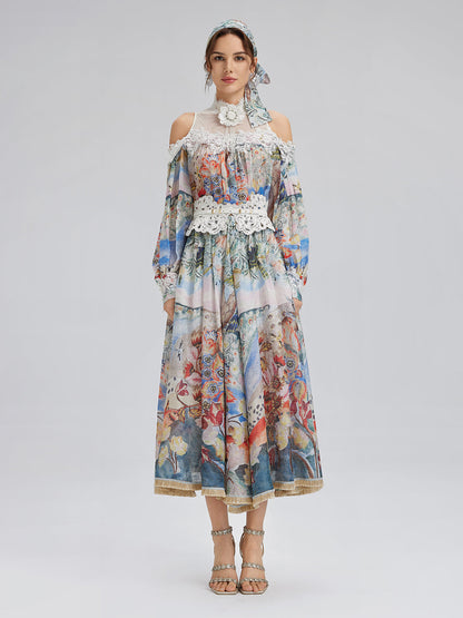 Yağlı Boya Desenli İpek-Keten Etek