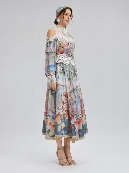 Yağlı Boya Desenli İpek-Keten Etek