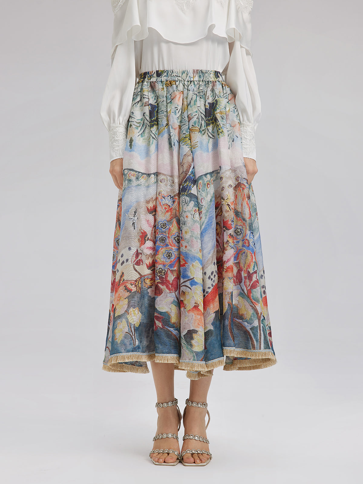 Yağlı Boya Desenli İpek-Keten Etek