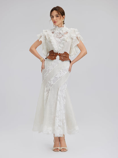 Dantel Parçalı İpek-Keten Balık Etek