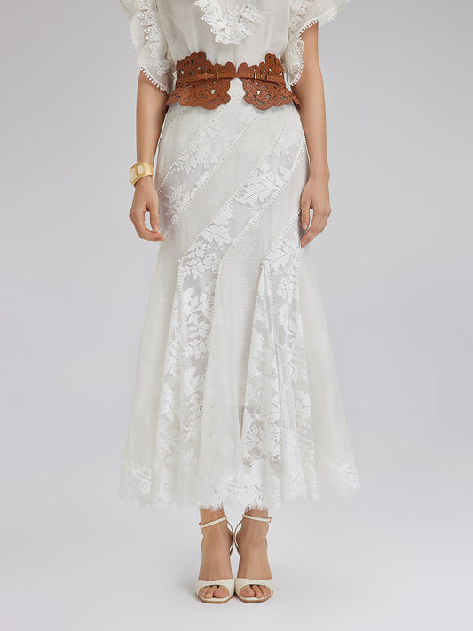 Dantel Parçalı İpek-Keten Balık Etek