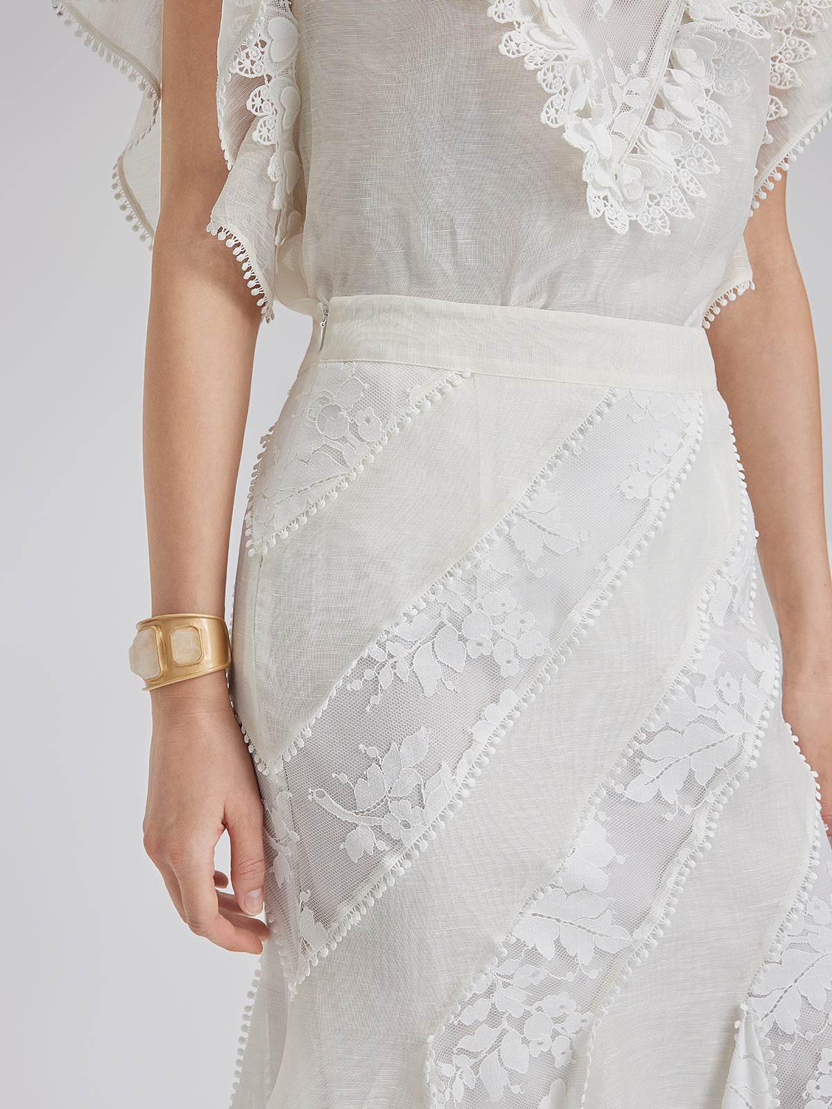 Dantel Parçalı İpek-Keten Balık Etek