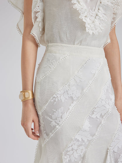 Dantel Parçalı İpek-Keten Balık Etek