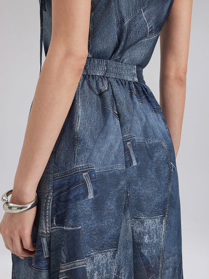 İpek Şifon Kot Desenli Etek