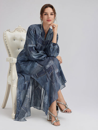 İpek Şifon Kot Desenli Etek