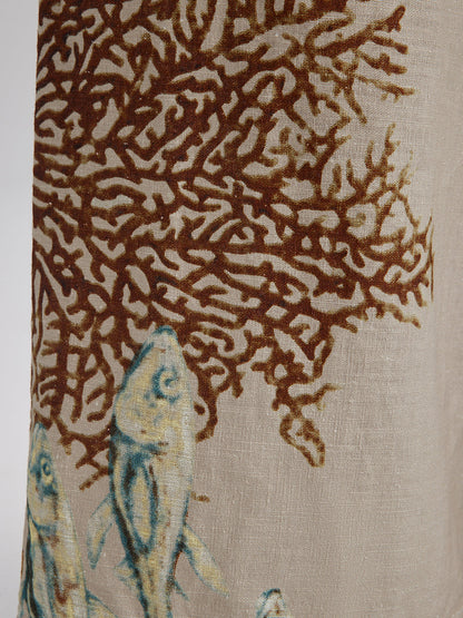 Desenli Keten Görünümlü Beli Lastikli Pantolon