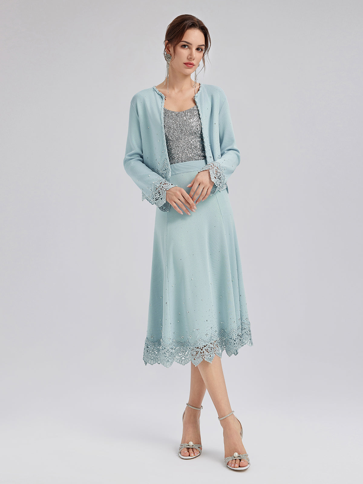 Taşlı Dantel Triko Lastikli Etek